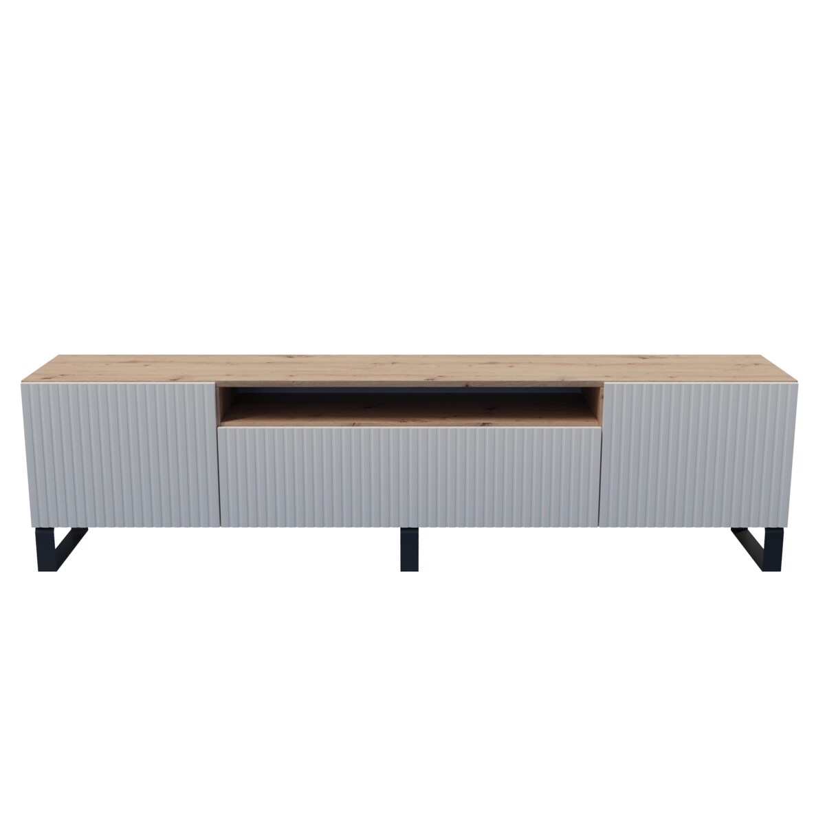 Szafka RTV MARCO na metalowych nogach, frezowane fronty-biała-artisan