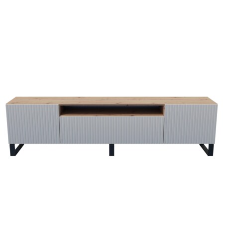 Szafka RTV MARCO na metalowych nogach, frezowane fronty-biała-artisan