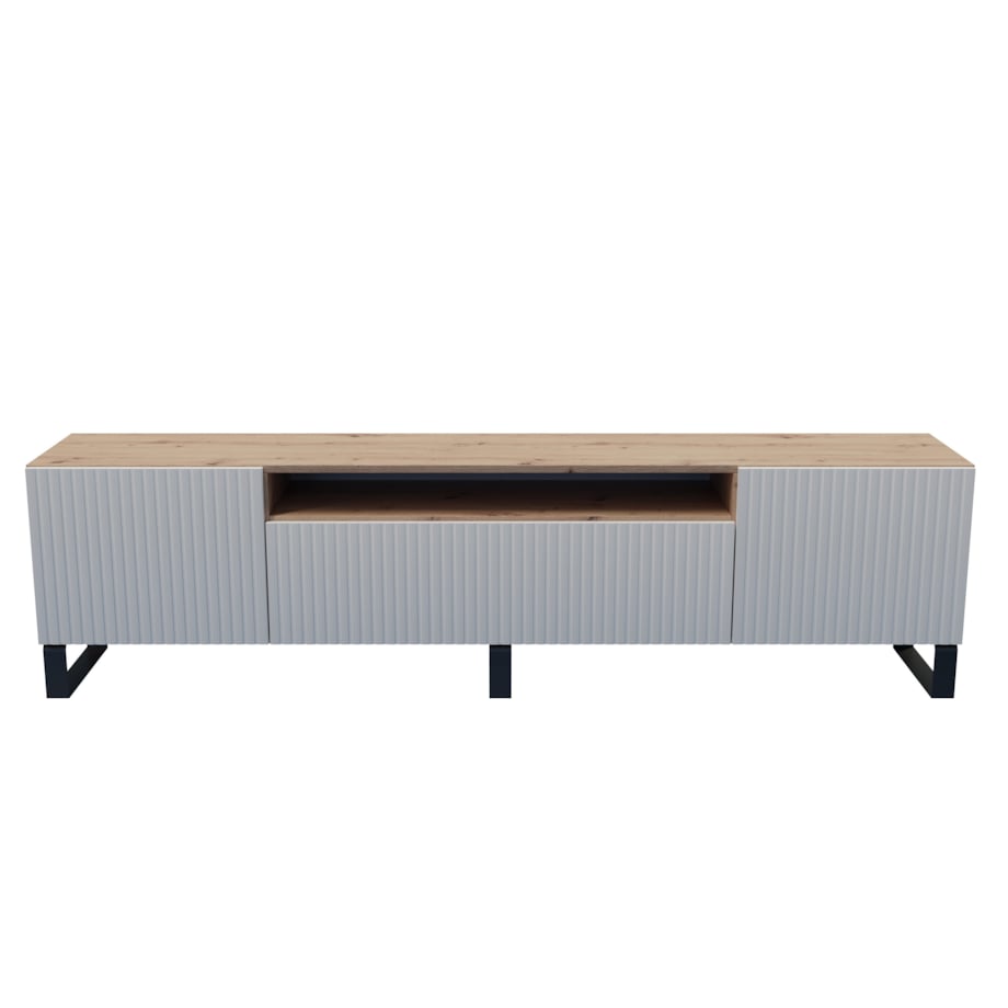 Szafka RTV MARCO na metalowych nogach, frezowane fronty-biała-artisan