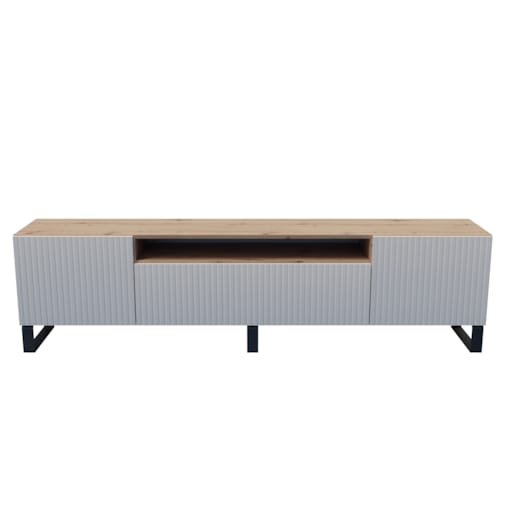 Szafka RTV MARCO na metalowych nogach, frezowane fronty-biała-artisan