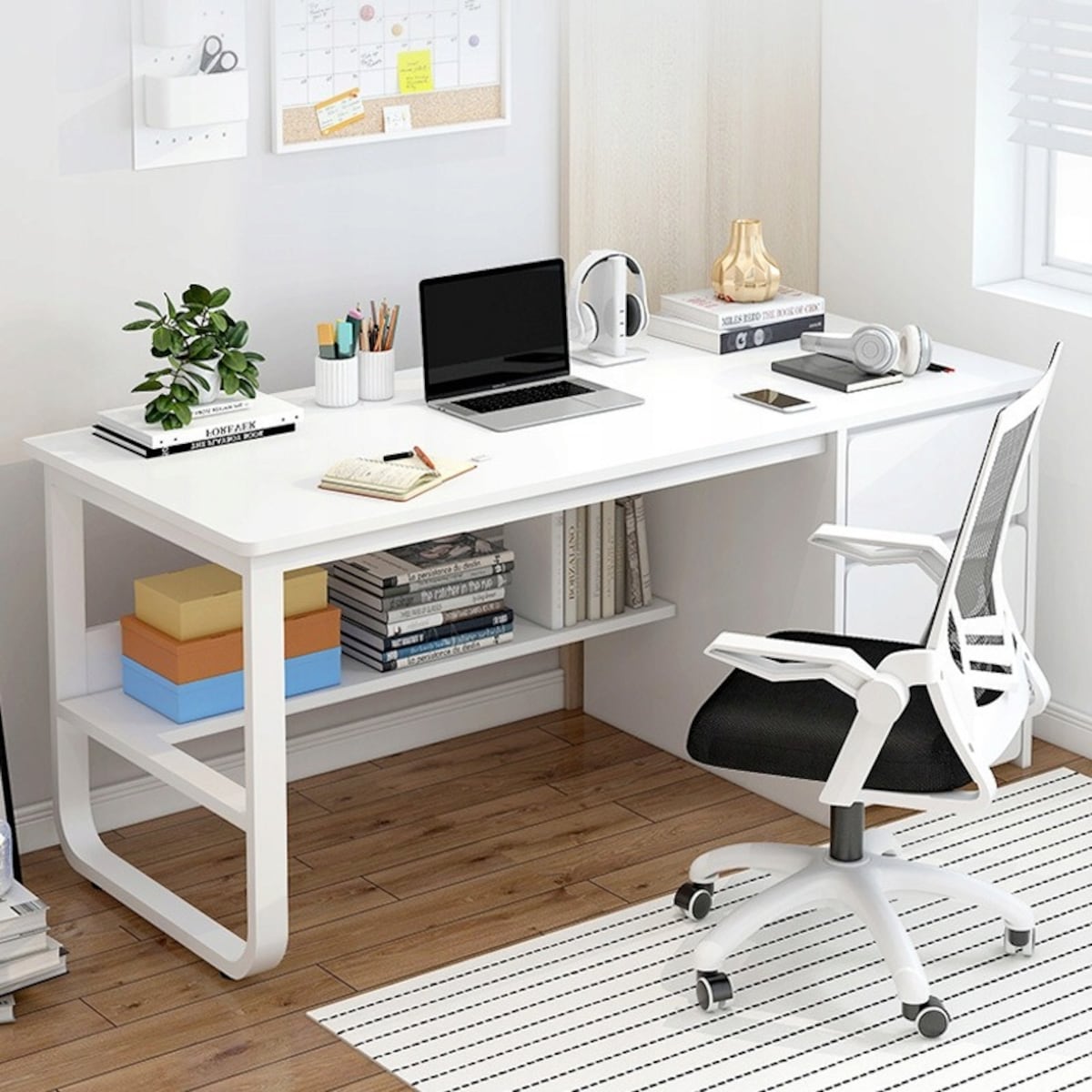 Białe biurko komputerowe 100 cm z dużymi półkami loft skandynawskie