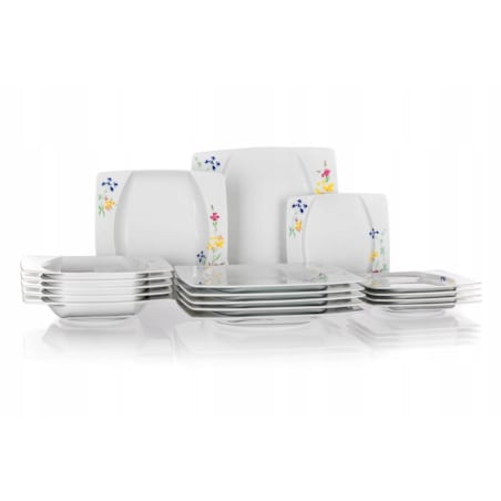 TALERZE KWADRATOWE czeska porcelana KWIATY KOMPLET OBIADOWE 6 osób jadalnia