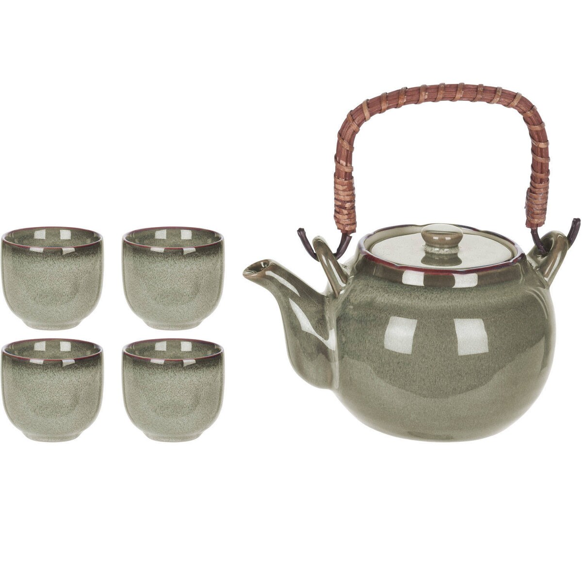Dzbanek do herbaty 700 ml, ceramika, 4 kubki w zestawie