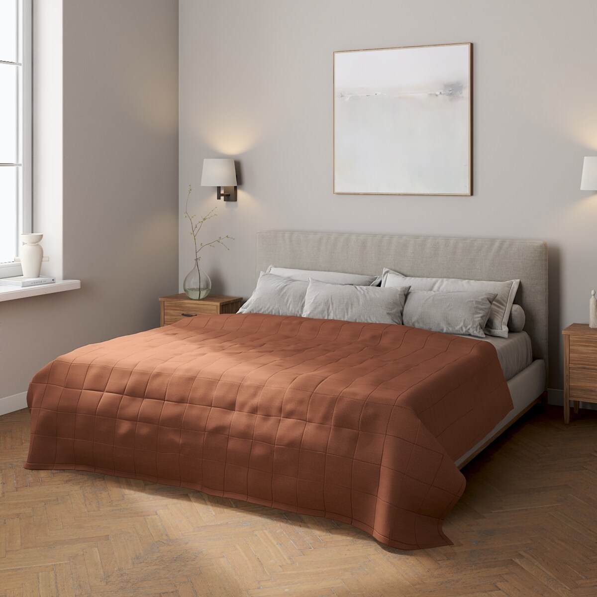 Narzuta pikowana w kratę 130x210 brązowy