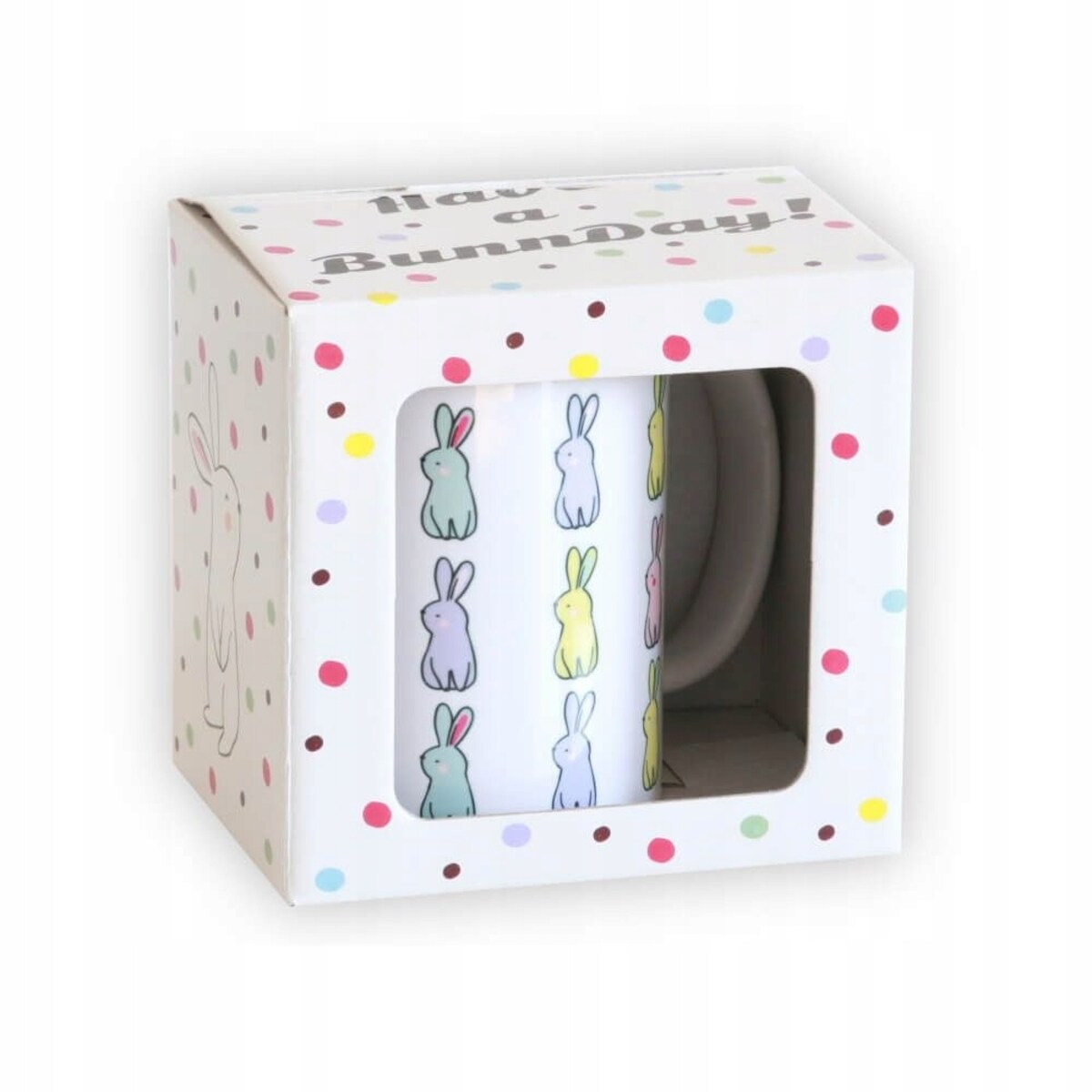 Ceramiczny kubek z uchwytem SUNNY BUNNIES do kawy herbaty czekolady 300ml - prezent upominek na Wielkanoc dla kobiety faceta babci dziadka mamy taty
