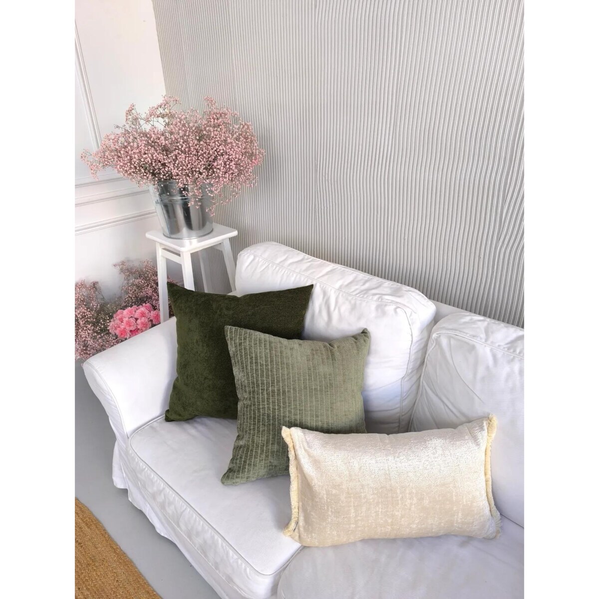 Kremowo Zielony zestaw poduszek dekoracyjnych Heaven - Lines - Denali