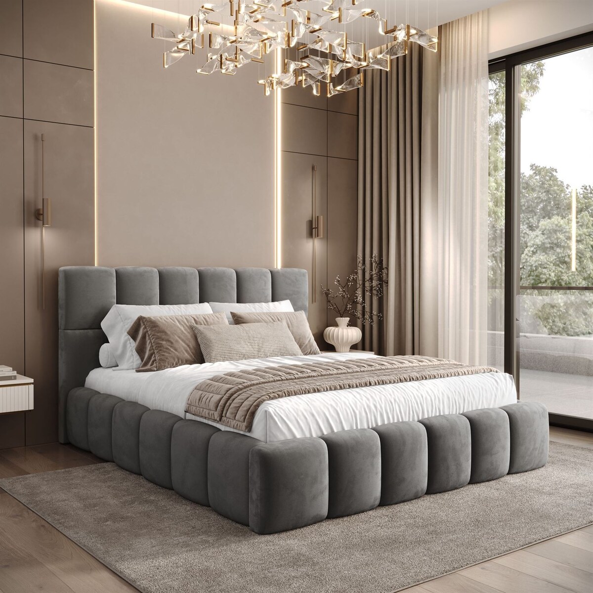 Łóżko tapicerowane VENEZIA, pojemnik na pościel, stelaż 34, 180x200, Royal Velvet 250