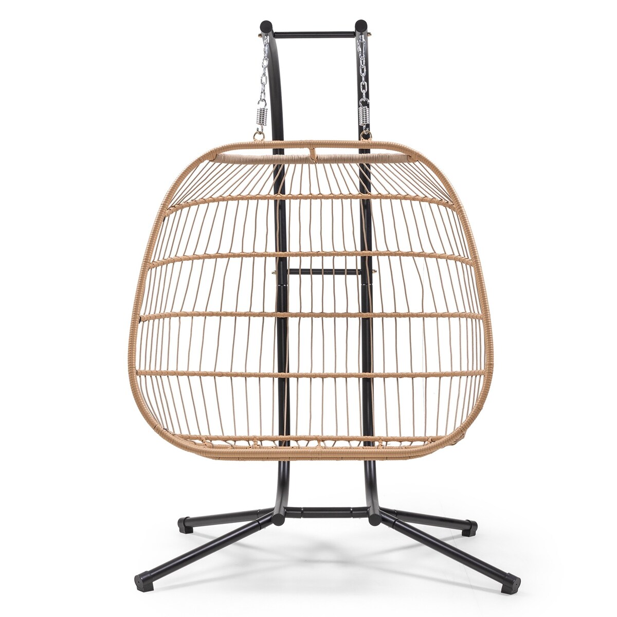 Fotel wiszący kokon, technorattanowy, kremowy, podwójny Hasi