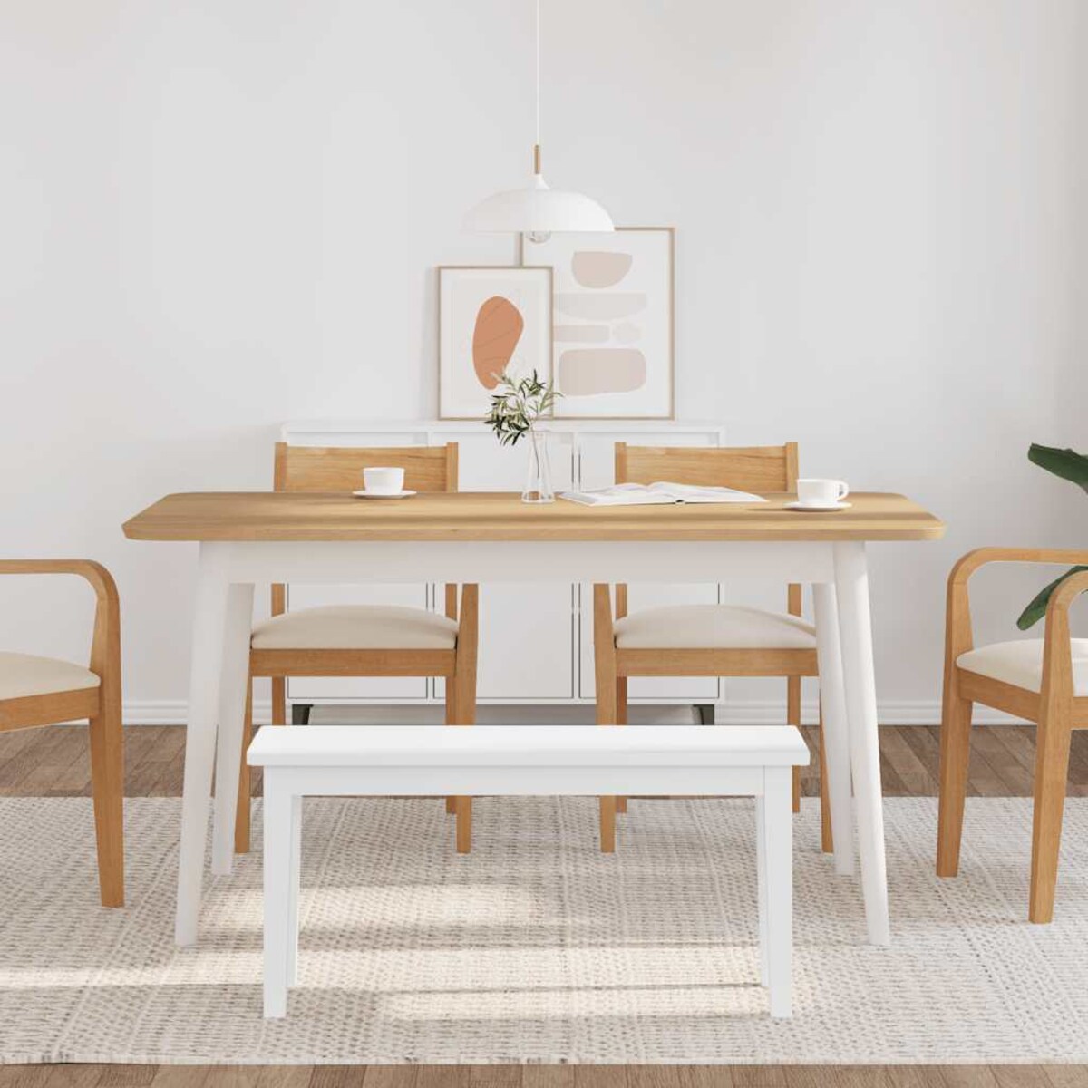 vidaXL Ławka 90 cm Biała lite drewno guma