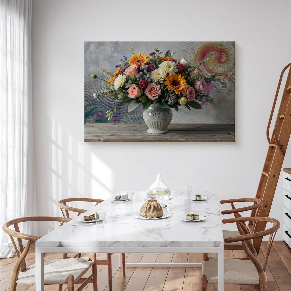 Obraz Na Płótnie Do Sypialni Bukiet Kwiatów Natura Abstrakcja Beton 120x80cm