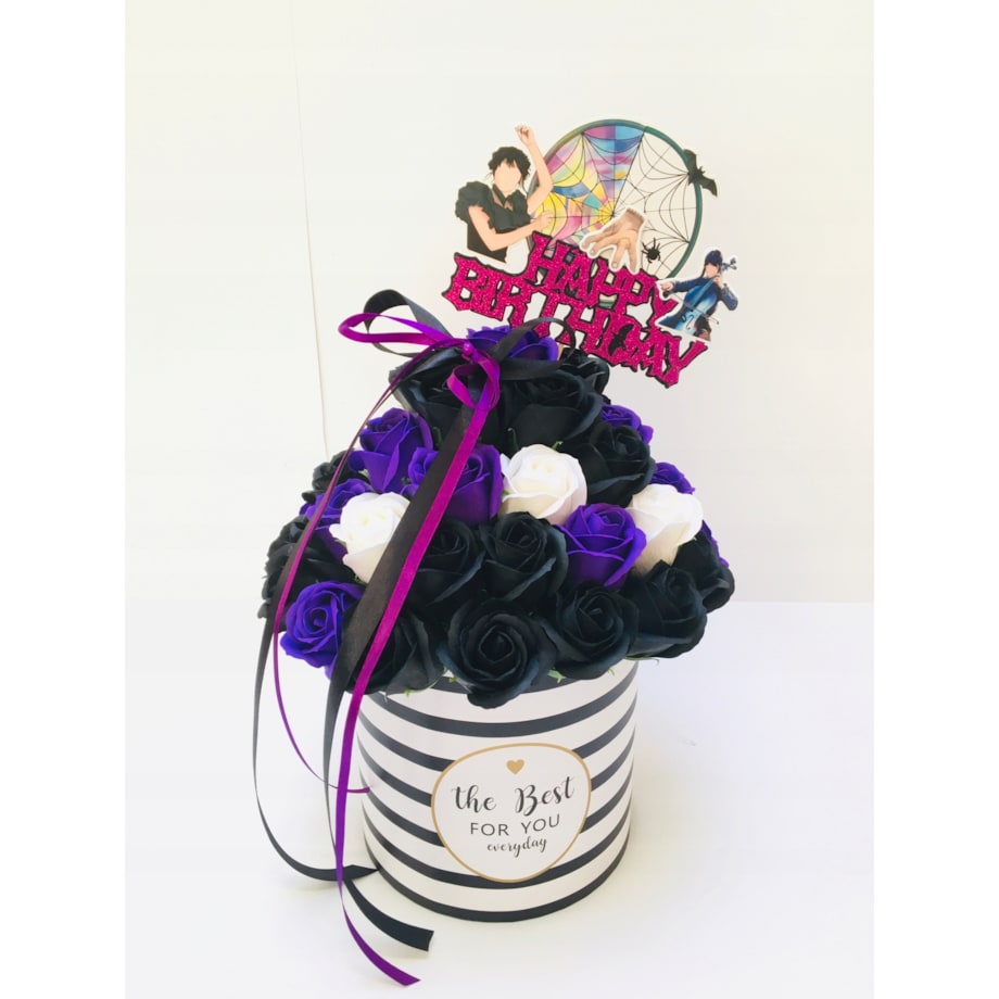 FLOWER BOX DUŻY kwiaty mydlane URODZINY z WEDNESDAY ADAMS prezent happy