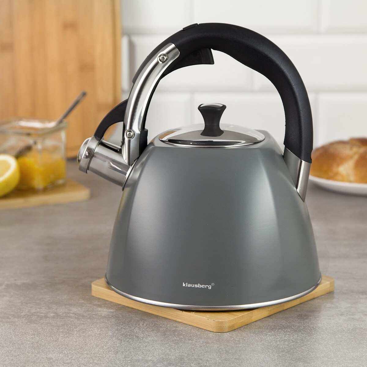 Czajnik stalowy z gwizdkiem 2.2L szary KLAUSBERG