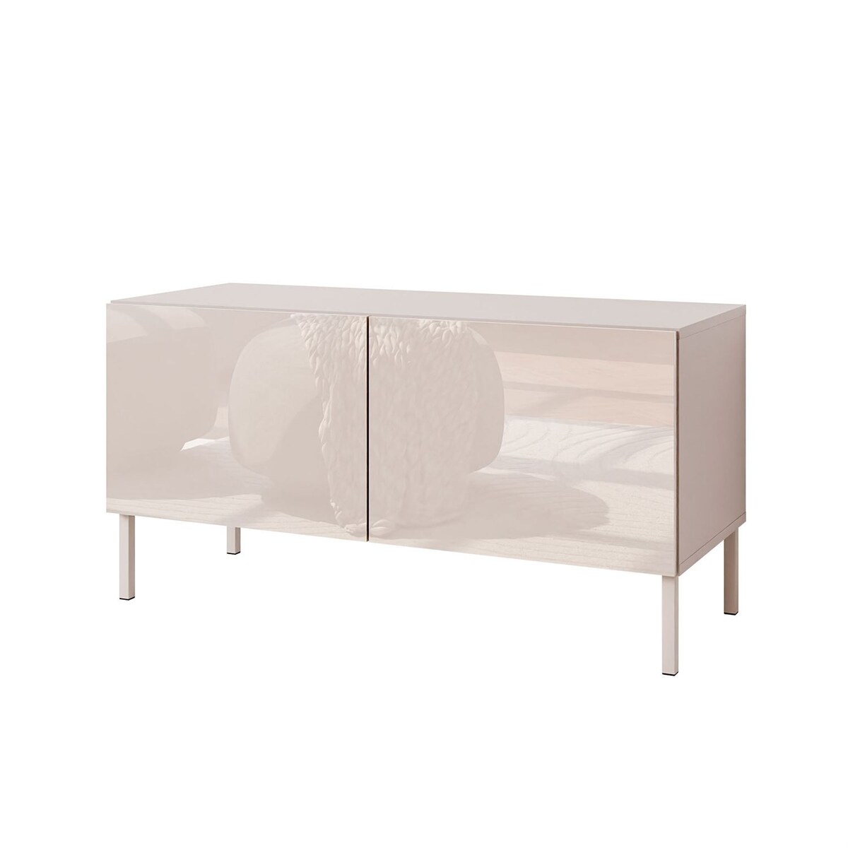 Szafka RTV COLGANTE 100 kaszmir wysoki połysk, oświetlenie LED, nóżki proste kaszmir