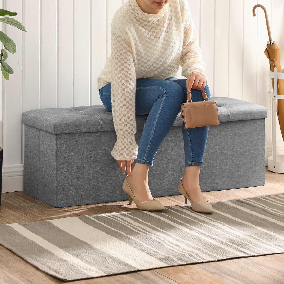 Pufa Siedzisko do sypialni pokoju przedpokoju Jasnoszary