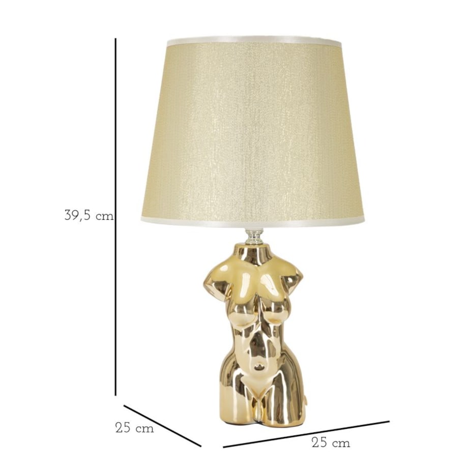 Lampa stołowa Glam Woman, kolor złoty, ceramika, żelazo i tkanina, 25 x 25 x 39,5 cm, 1 x E27, max. 40 W, motyw: postać kobieca, Mauro Ferretti