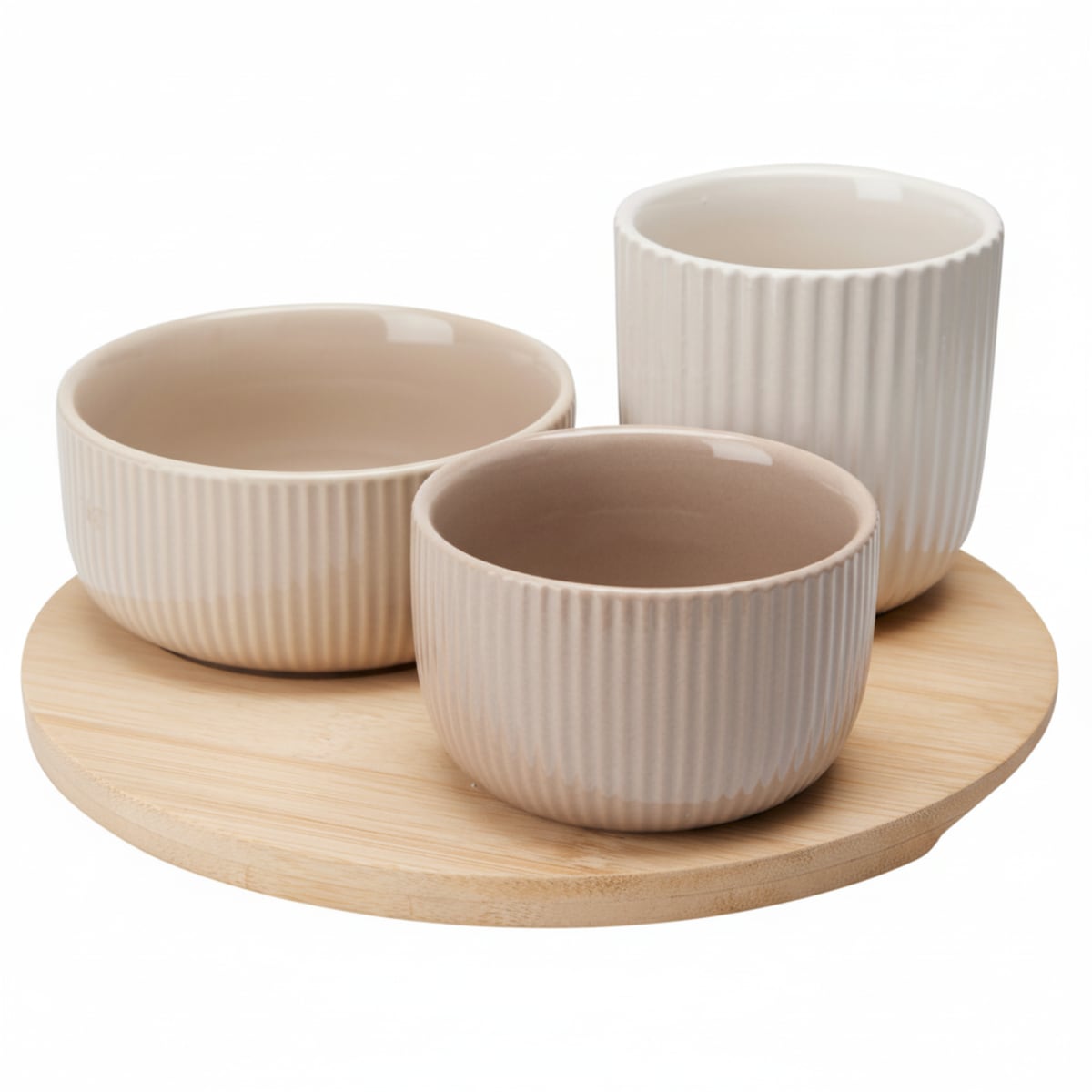 Zestaw ceramicznych miseczek do przekąsek LINY na bambusowej tacy