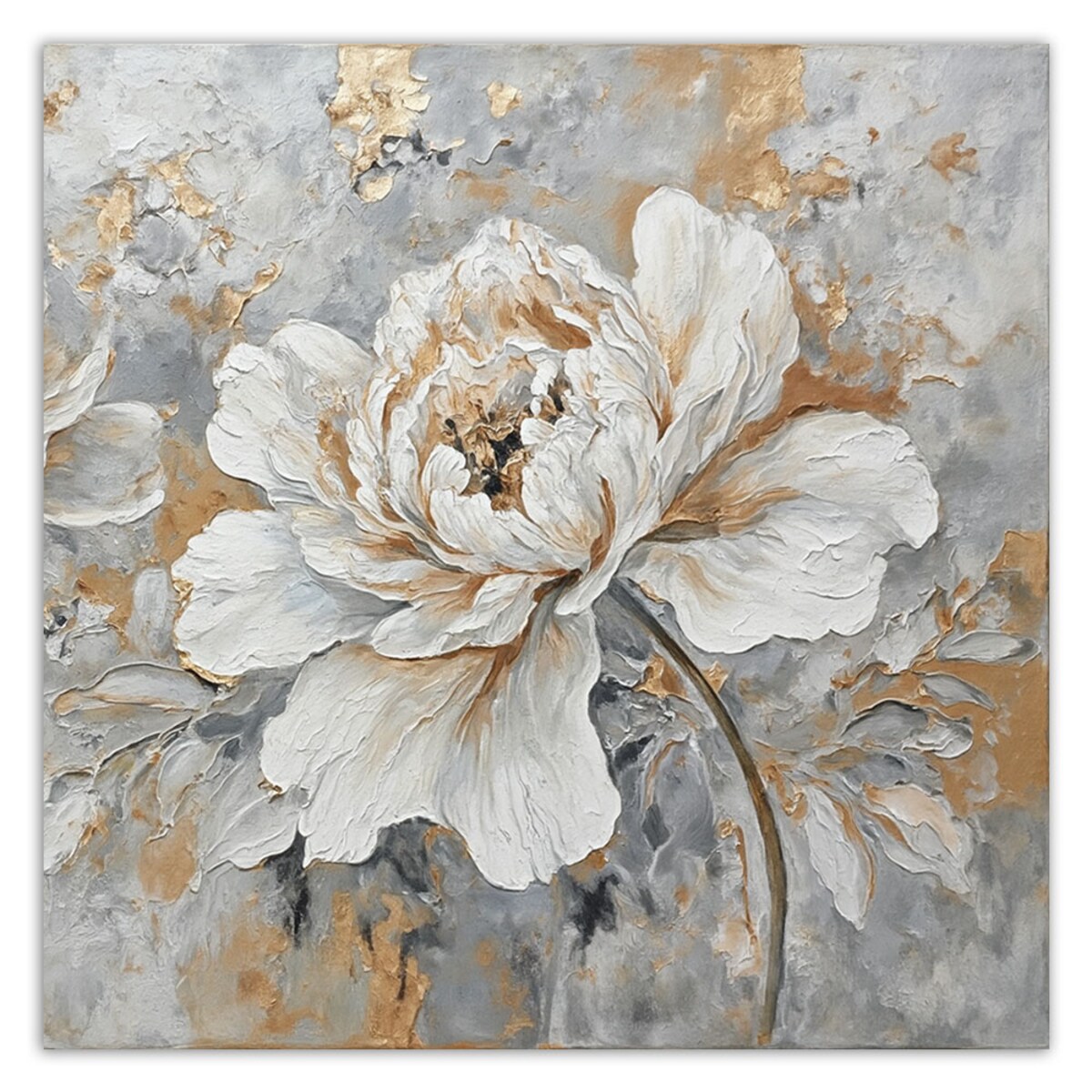 Obrazy do salonu Loft Biała Róża Kwiat Srebrny Złoty 60x60