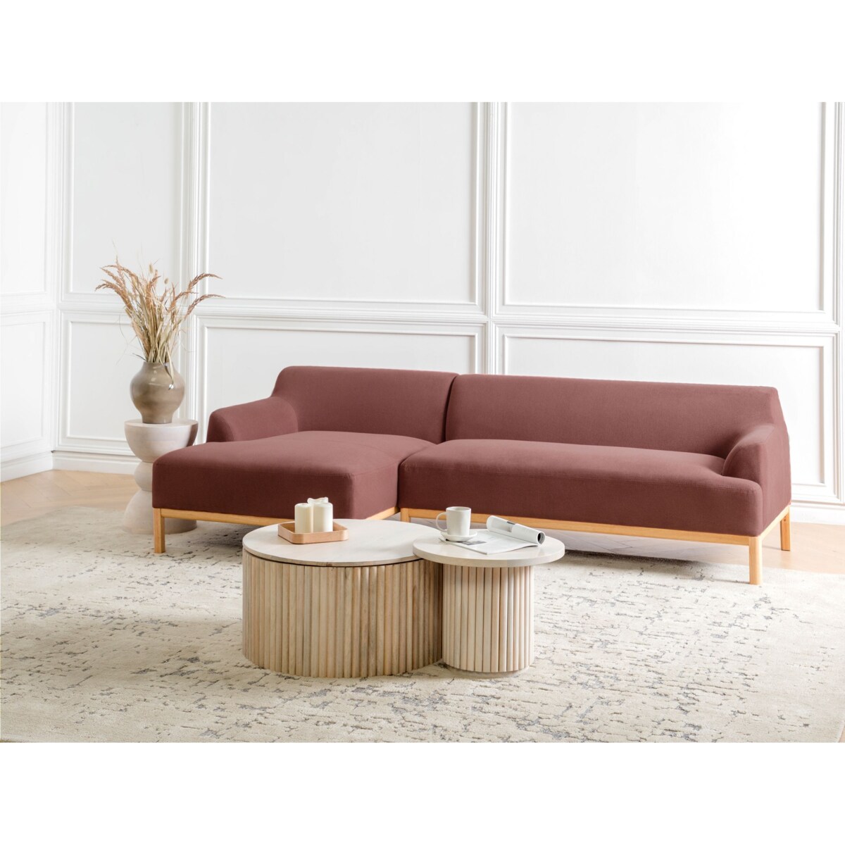 Sofa narożna prawostronna SOSJO Burgundowy Tkanina Prawostronny