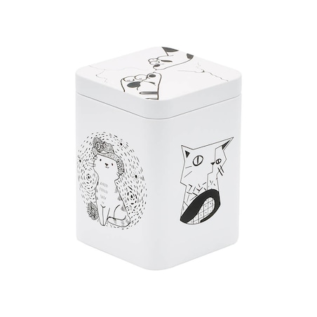 Metalowa puszka z pokrywką CAT ARTIST z motywem kota na kawę herbatę zioła przyprawy szpargały - prezent dla kobiety żony dziewczyny mamy babci niej