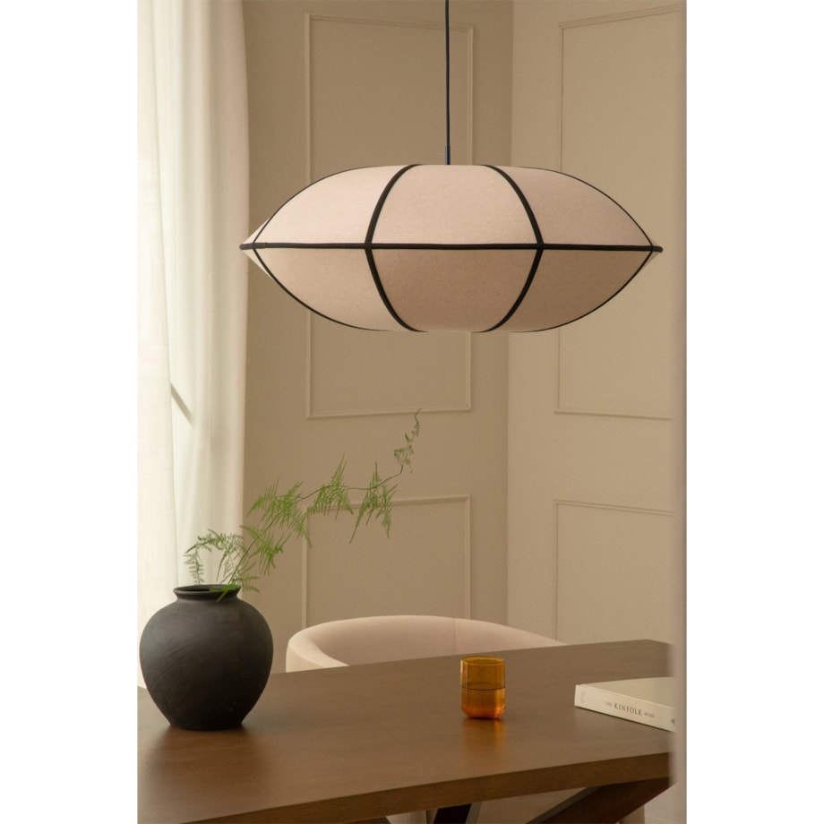 Lampa sufitowa lniana Patraix kremowo-czarna Ø70 cm