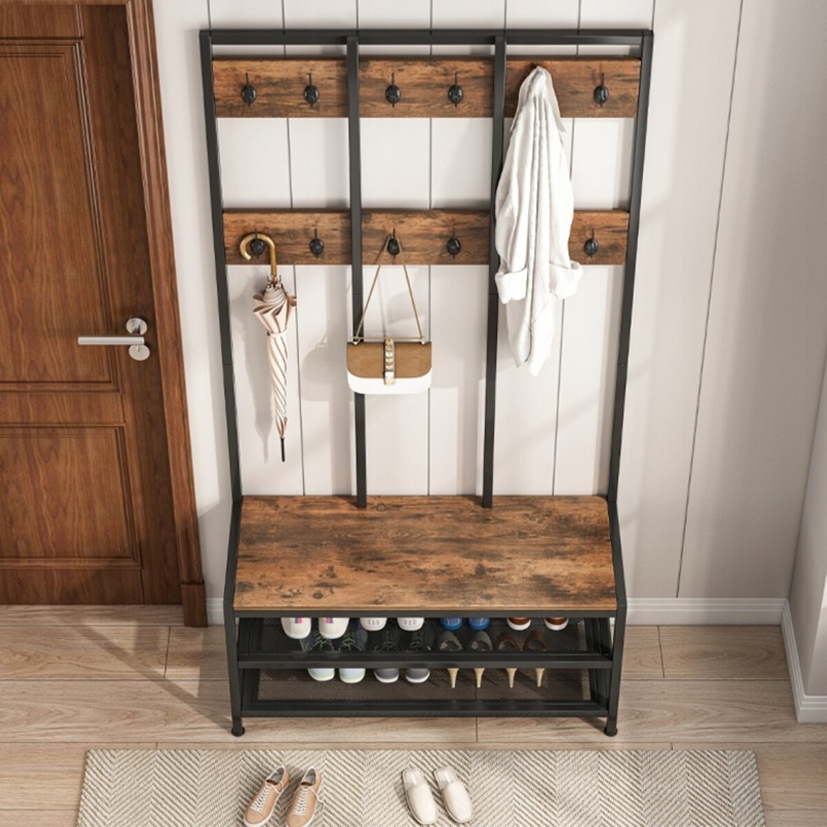 Wieszak industrialny na ubrania buty stojak loft garderoba szafa siedzisko
