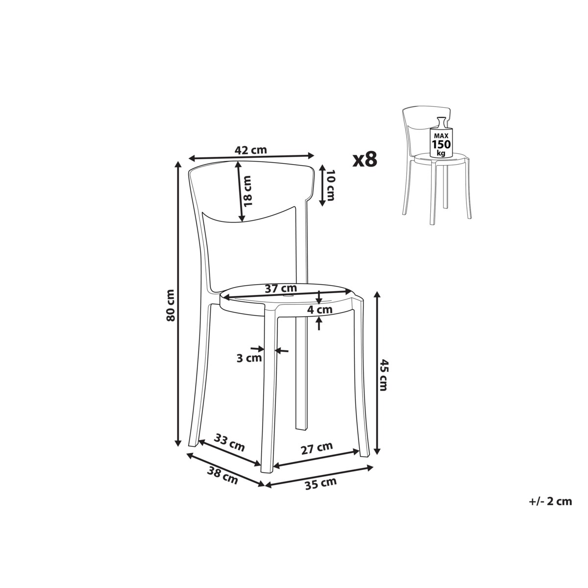 Zestaw 8 krzeseł do jadalni ciemnoszary VIESTE