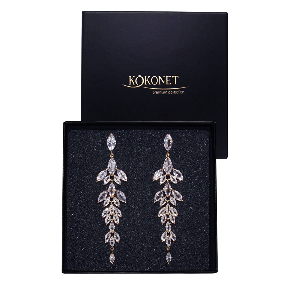 Kolczyki okazałe złote pozłacane wiszące ŚLUBNE swarovski mienią długie