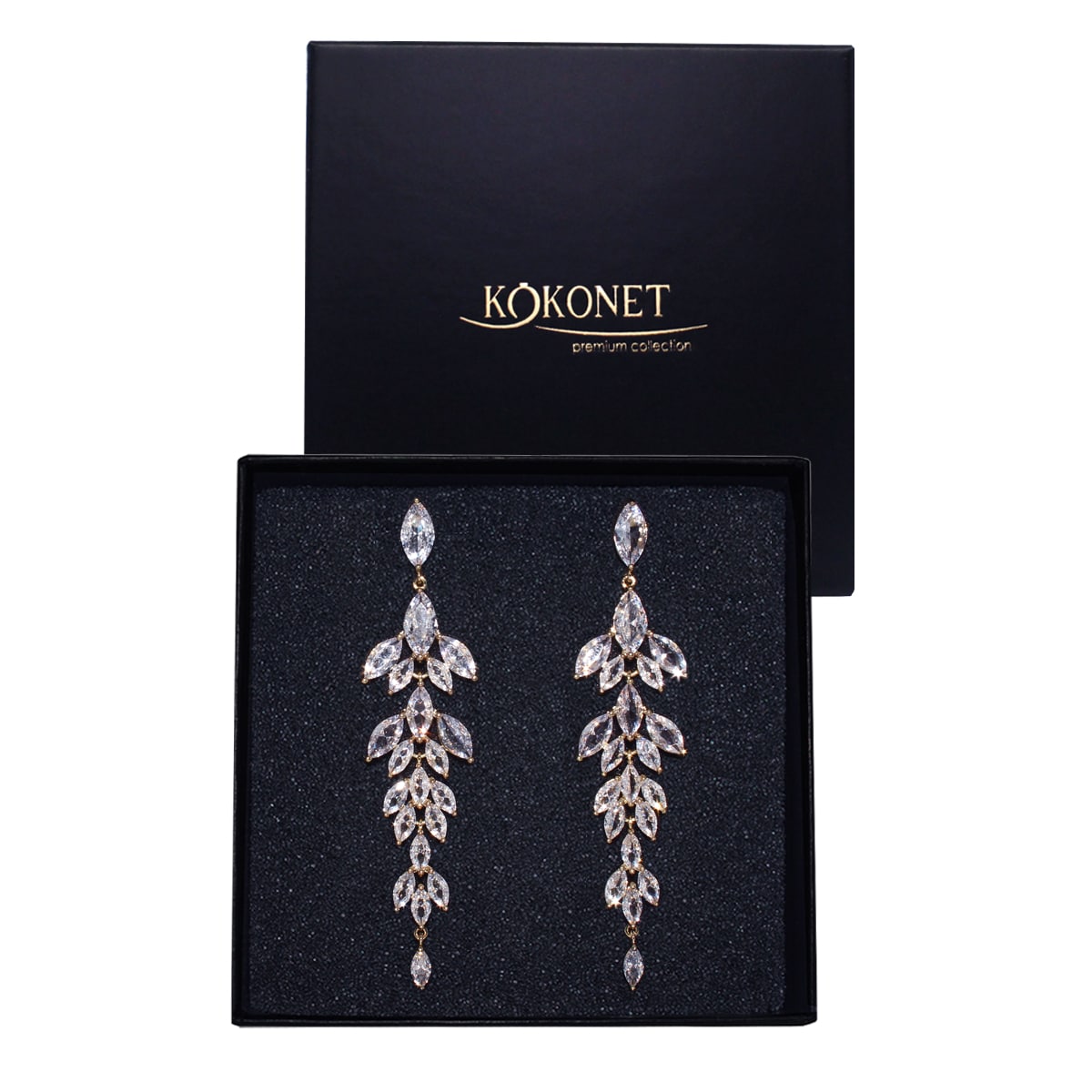 Kolczyki okazałe złote pozłacane wiszące ŚLUBNE swarovski mienią długie