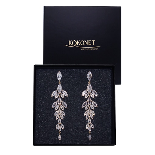 Kolczyki okazałe złote pozłacane wiszące ŚLUBNE swarovski mienią długie