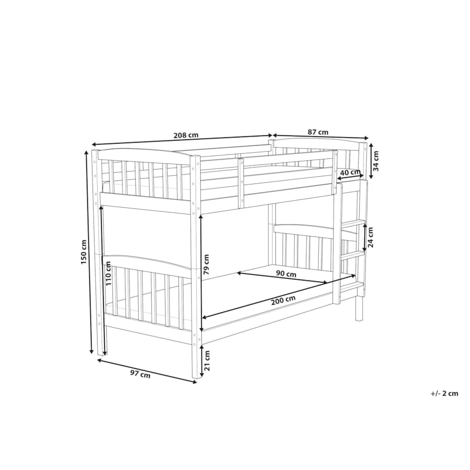 Łóżko piętrowe drewniane 90 x 200 cm białe REVIN