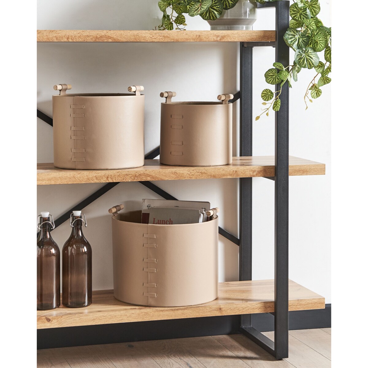 Zestaw 3 koszy z ekoskóry beżowy ARAM