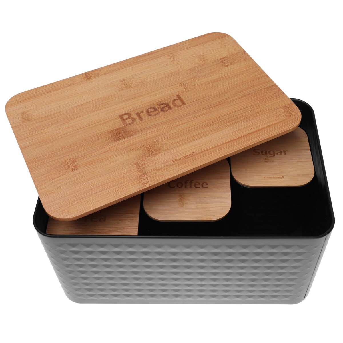 Chlebak w zestawie z 3 pojemnikami pojemnik na chleb pieczywo czarny KLAUSBERG