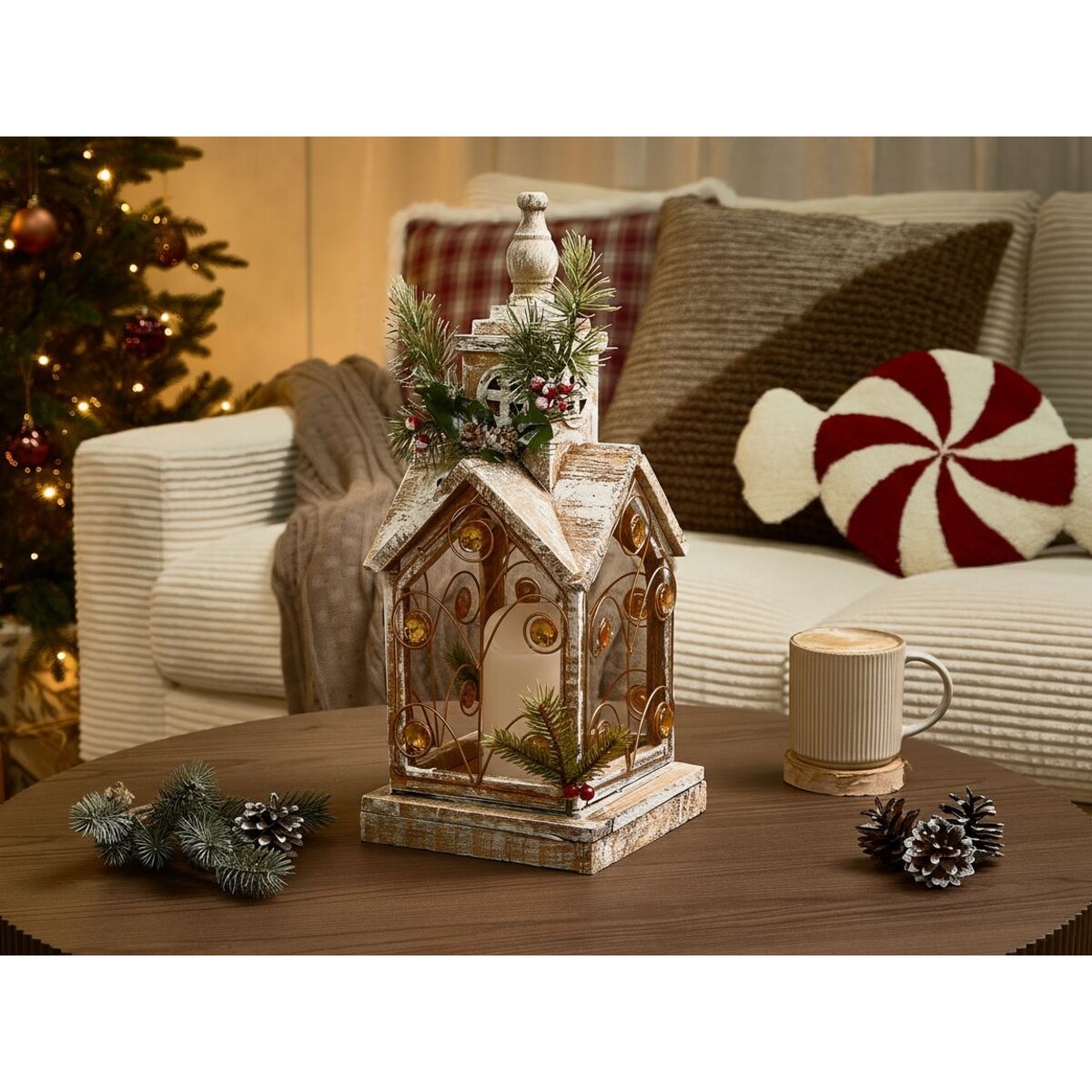 Lampion LED LED SYVANSI Wzór świąteczny 46 cm Jasnobrązowy