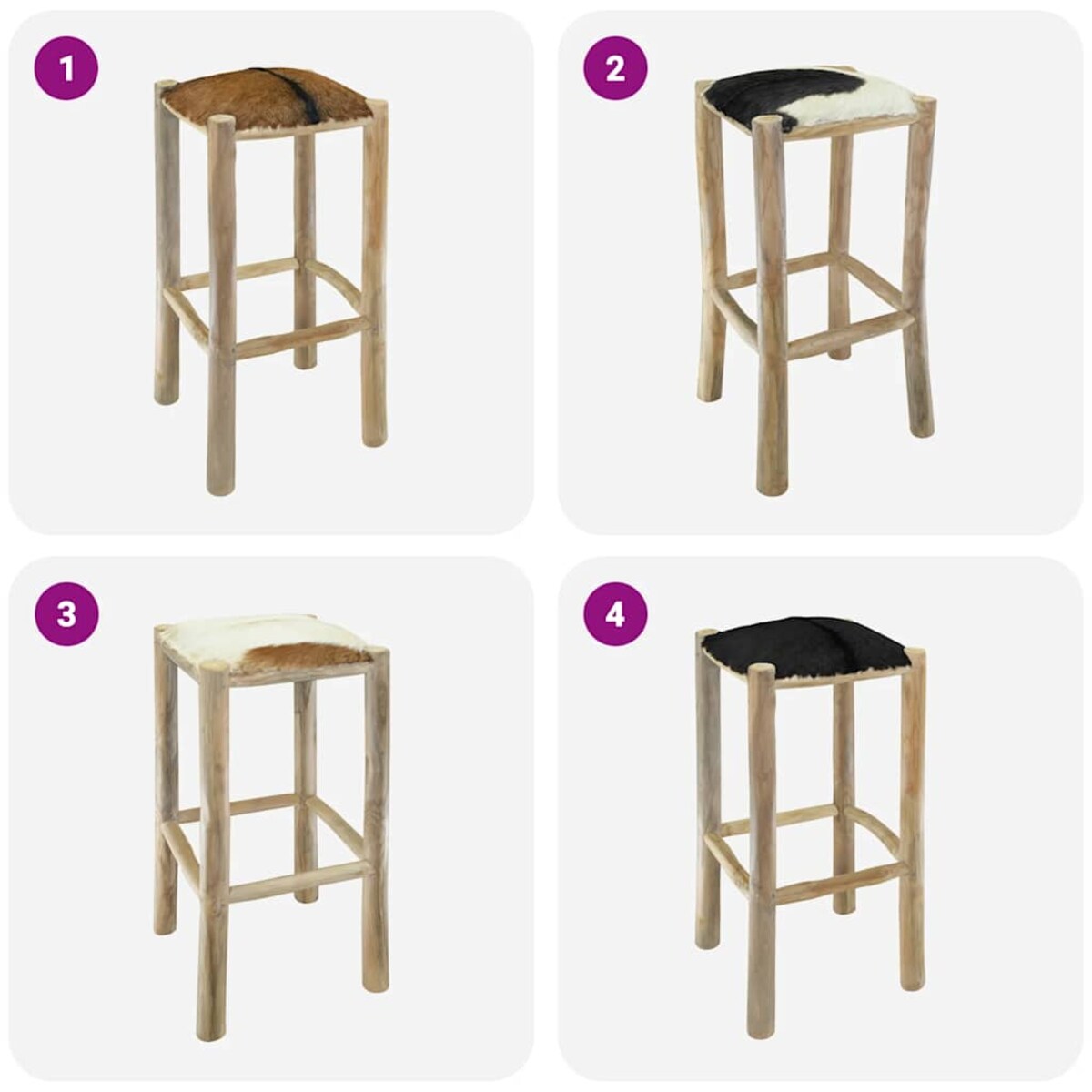 vidaXL Stołek barowy, skóry koziej i lite drewno tekowe