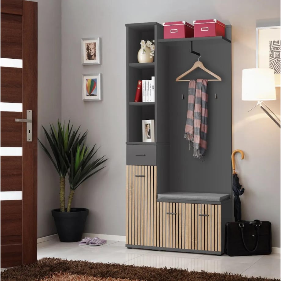 Szafka na buty z siedziskiem MARCO antracyt/dąb artisan