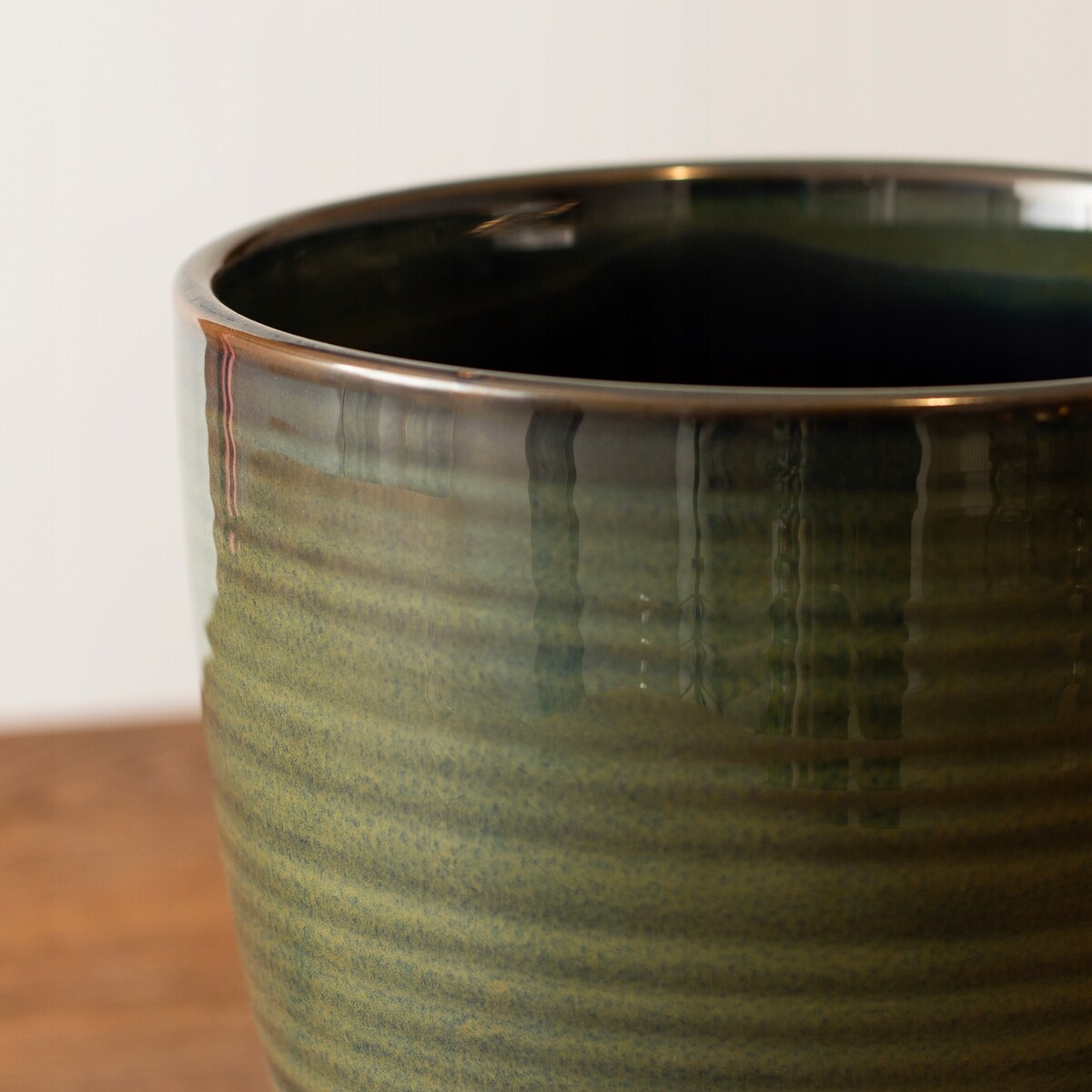 OSŁONKA DONICZKA WYSOKA CERAMICZNA ZIELONA do salonu połysk donica 17cm