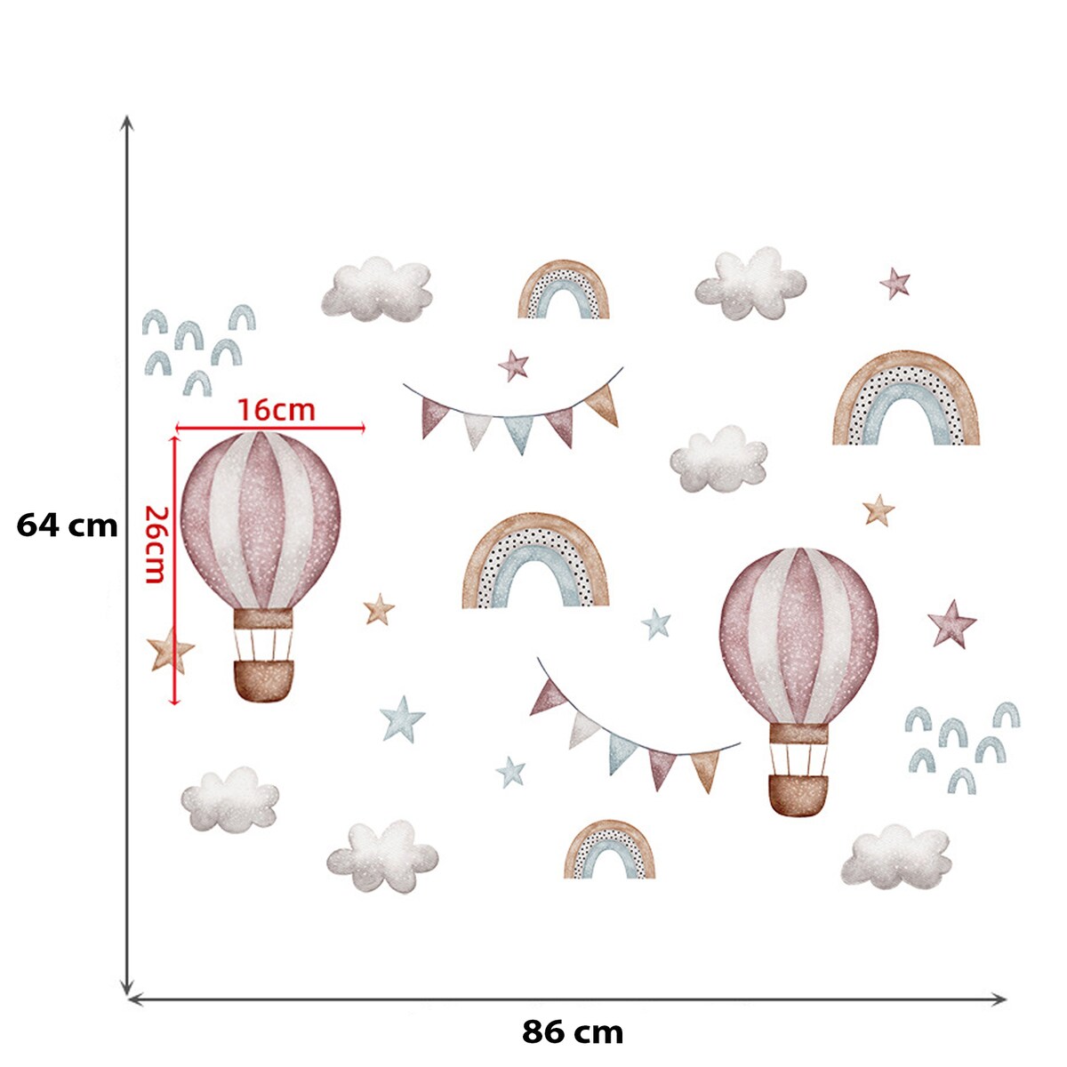 naklejki na ścianę do pokoju dziecka, sipo, balony i tęcza