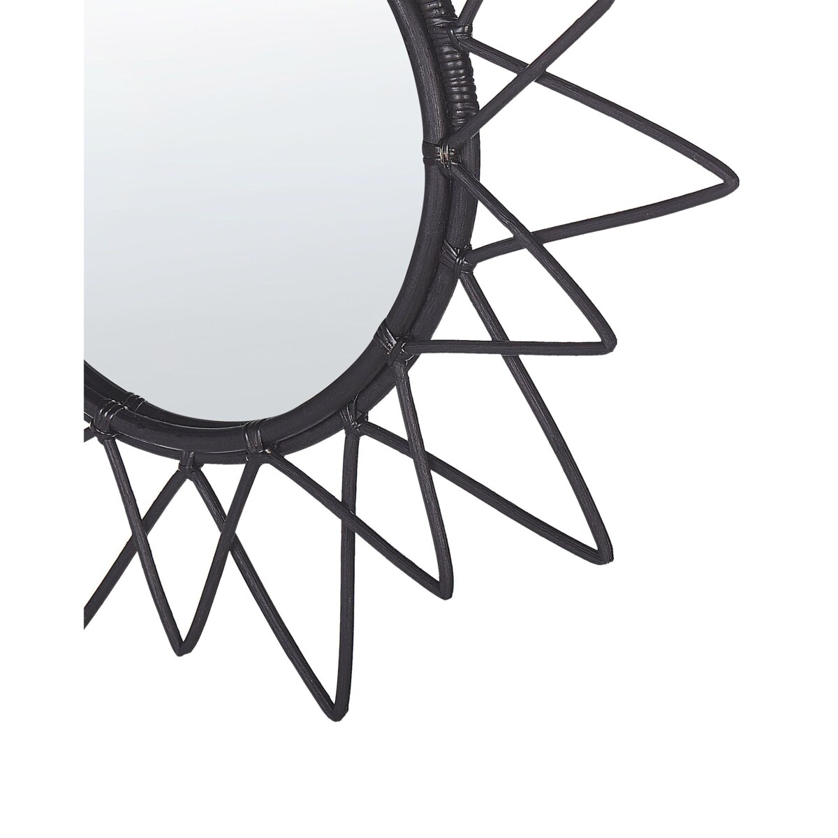 Rattanowe okrągłe lustro ścienne słońce ⌀ 61 cm czarne AROEK