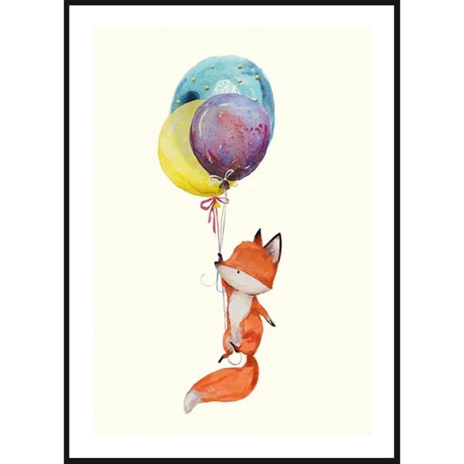Poster Story, Plakat, Obraz - Lisek z Balonami, wymiary 30 x 42 cm