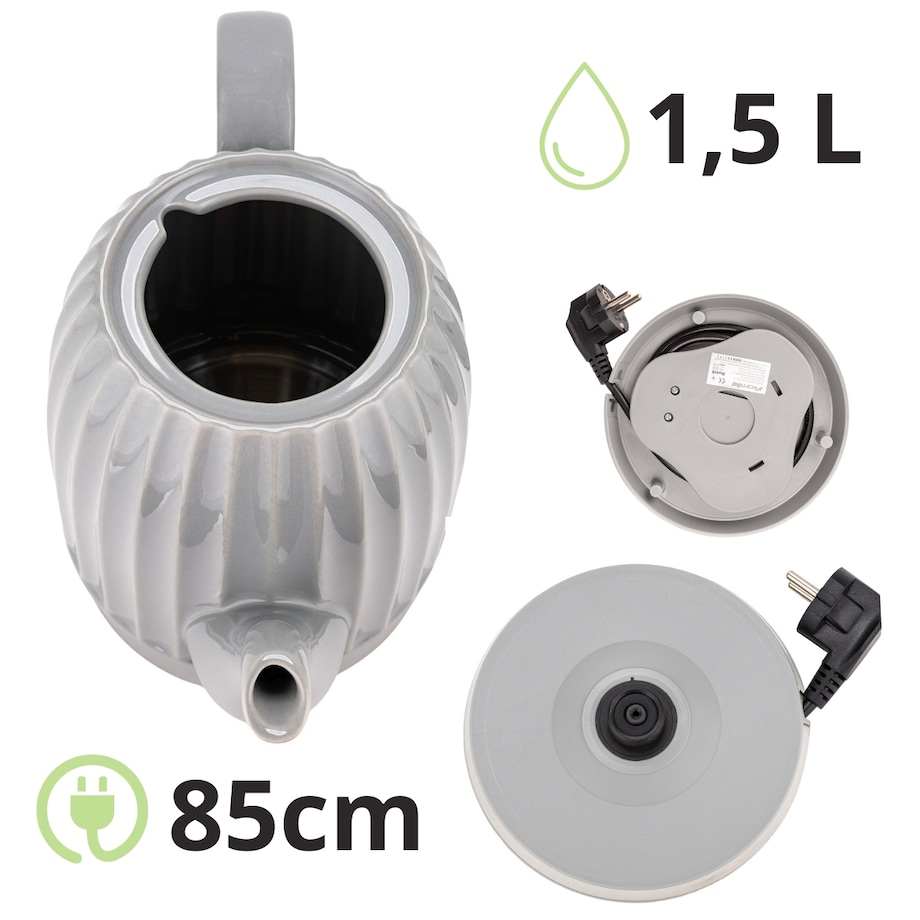 Czajnik elektryczny bezprzewodowy ceramiczny 1.5L szary KAMILLE