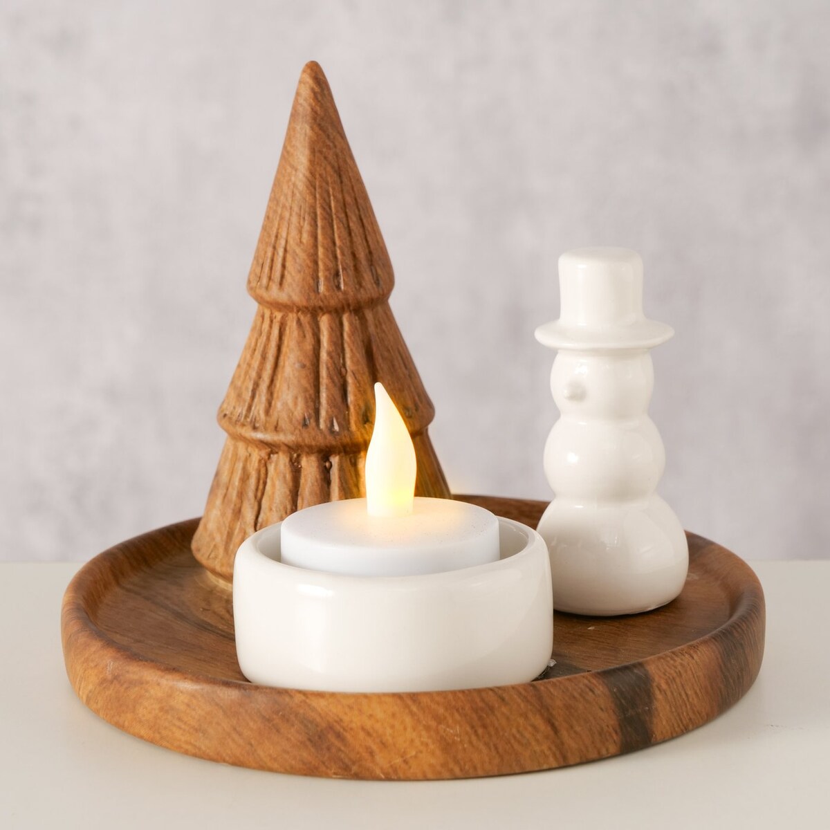 Świecznik OVE z bałwankiem i choinką, Ø 13 cm