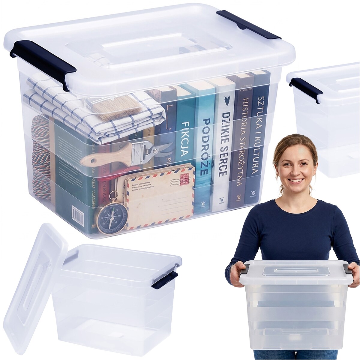 Pojemnik Plastikowy Pudełko 20 L Do Przechowywania Transparentne