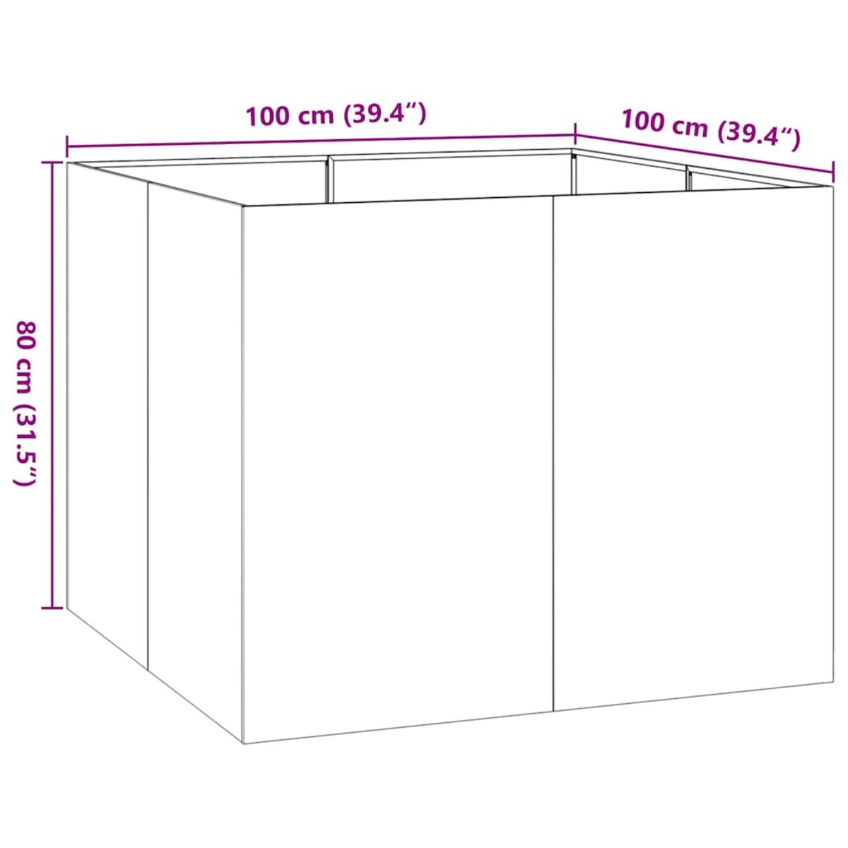 vidaXL Doniczka Rusty 100x100x80 cm Stal nierdzewna