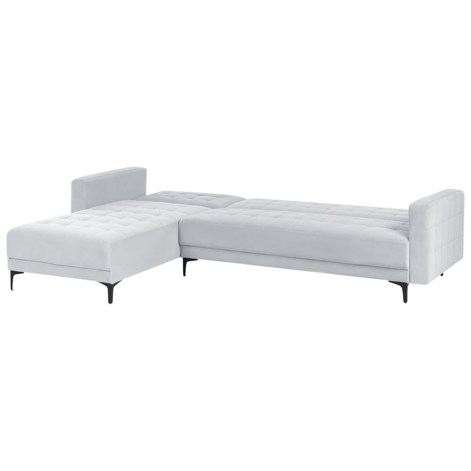 Sofa prawostronna rozkładana welurowa jasnoszara ABERDEEN