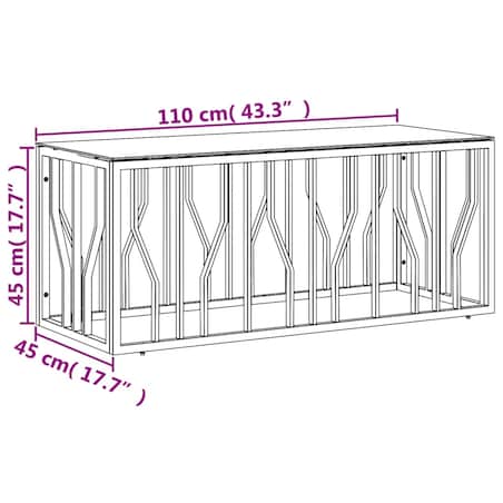 vidaXL Stolik kawowy, 110x45x45 cm, stal nierdzewna i szkło
