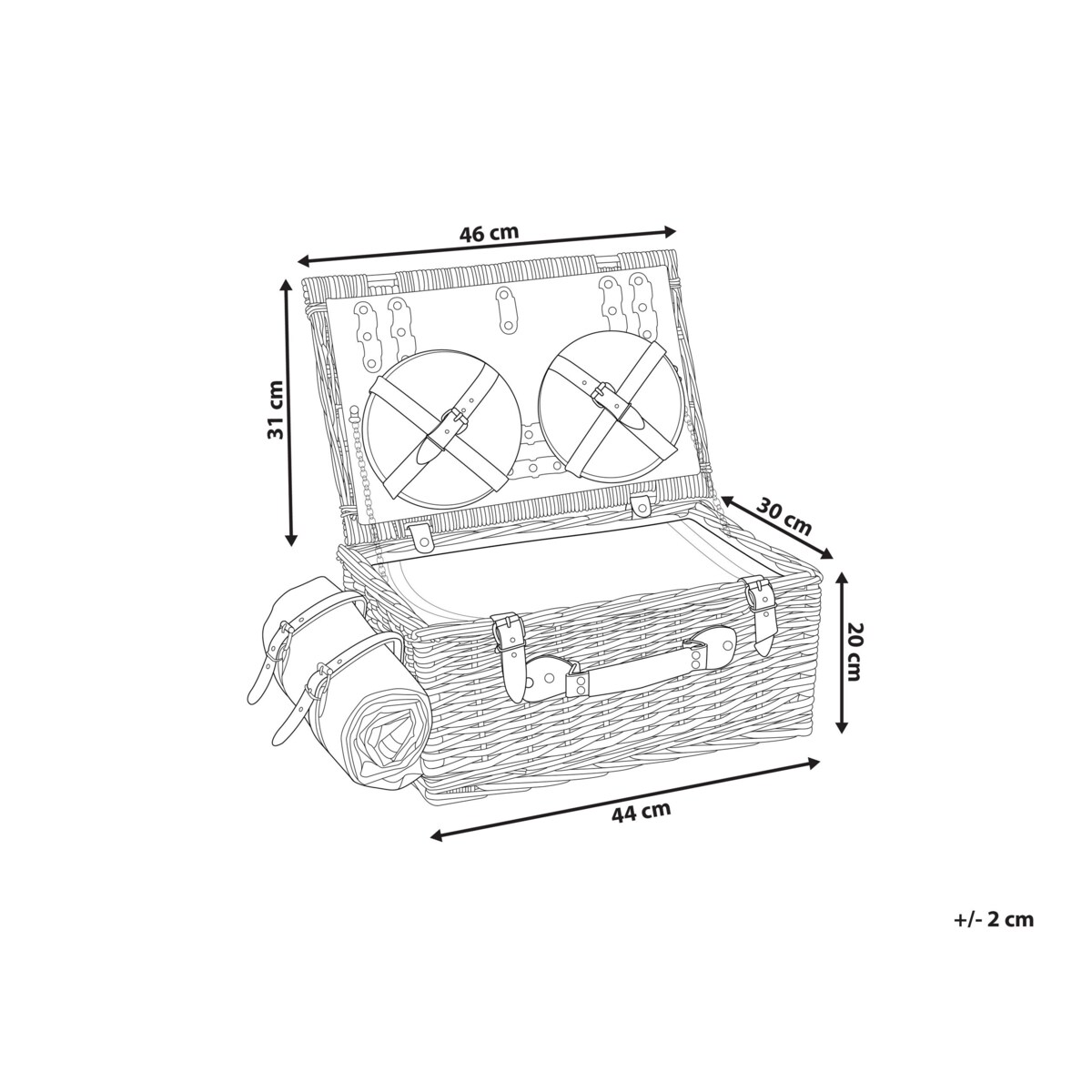 Kosz piknikowy z wikliny dla 4 osób naturalny CREPES