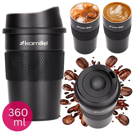 Czarny mały kubek termiczny na kawę 360ml KAMILLE