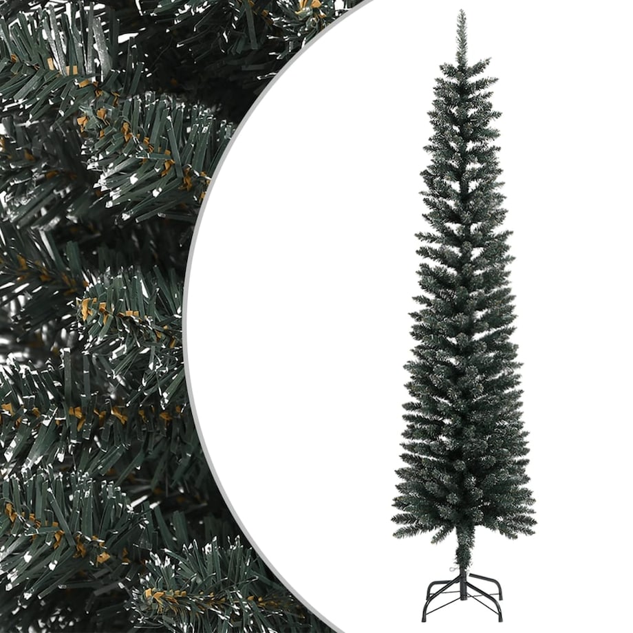 vidaXL Sztuczna, smukła choinka ze stojakiem, zielona, 240 cm, PVC