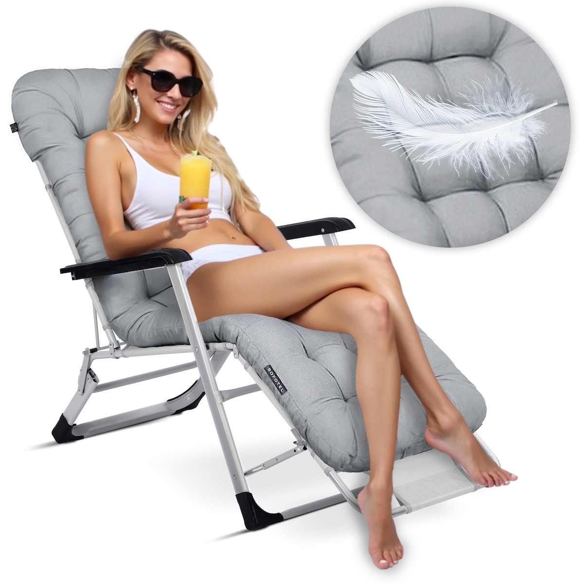 Leżak ogrodowy grawitacyjny z poduszką Sofotel składany fotel na taras balkon 2 szt.