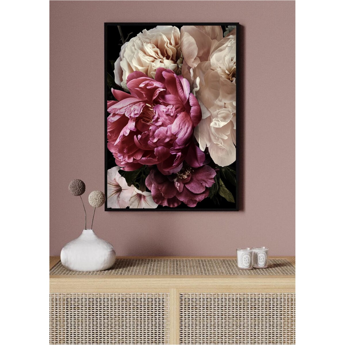 Poster Story, Plakat, Obraz - Rubinowa i Biała Piwonia No1, wymiary 50 x 70 cm